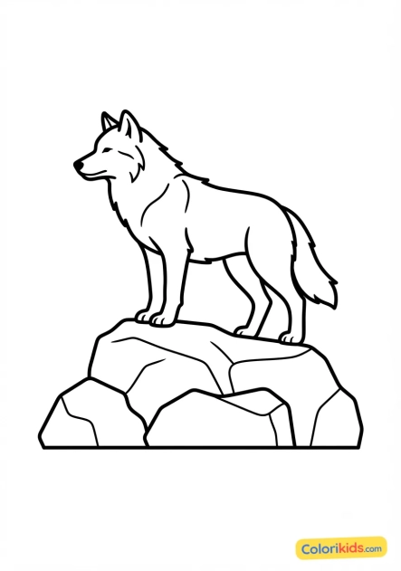 Coloriage à imprimer : loup majestueux sur un rocher