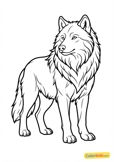 Coloriage à imprimer : loup majestueux avec une crinière épaisse