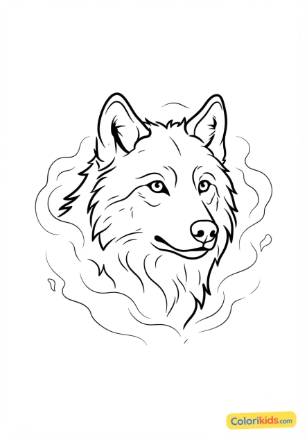 Coloriage à imprimer : loup regardant à travers la brume