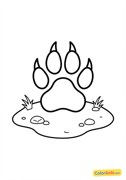 Coloriage à imprimer : empreinte de patte de loup sur le sol