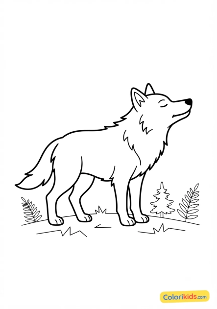 Coloriage à imprimer : loup flairant l'air frais de la forêt