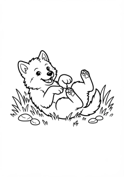 Voir le coloriage Bébé louveteau jouant dans l'herbe