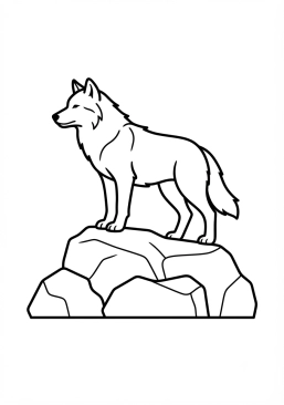 Voir le coloriage Loup majestueux sur un rocher