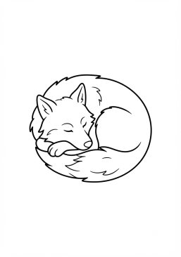 Voir le coloriage Loup au repos blotti en boule