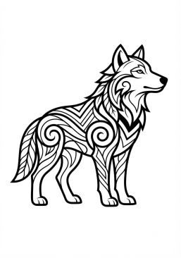 Voir le coloriage Loup stylisé avec des motifs tribaux