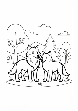 Voir le coloriage Loup et sa louve dans les bois