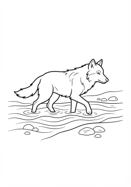 Voir le coloriage Loup traversant une rivière peu profonde
