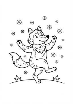 Voir le coloriage Loup dansant sous les flocons de neige