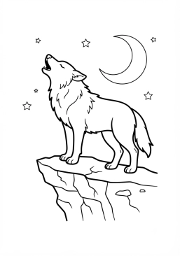 Voir le coloriage Loup hurlant sur une falaise rocheuse