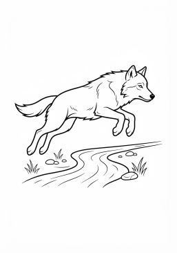 Voir le coloriage Loup sautant par-dessus un ruisseau