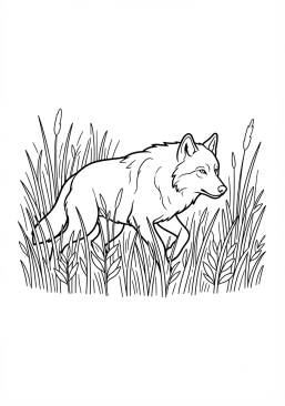 Voir le coloriage Loup à l'affût dans les hautes herbes