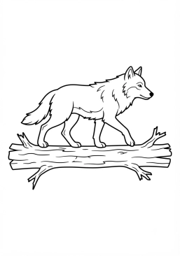 Voir le coloriage Loup marchant sur un tronc d'arbre