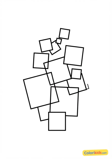 Coloriage à imprimer : jeu de carrés en lévitation