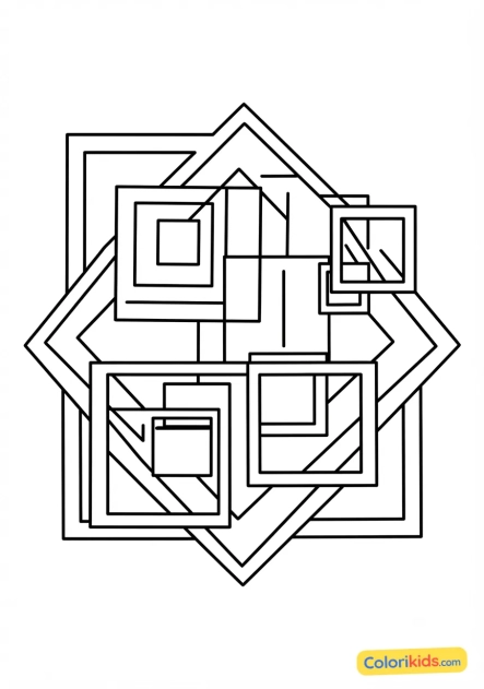 Coloriage à imprimer : trame de carrés imbriqués