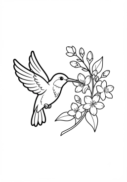 Voir le coloriage Colibri butinant une fleur de jasmin délicate