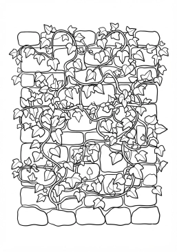 Voir le coloriage Mur de pierres anciennes recouvert de lierre grimpant