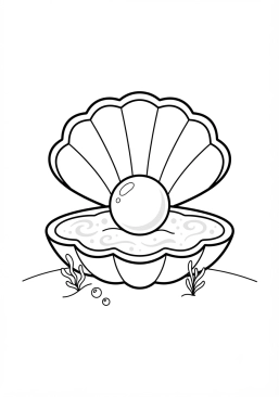 Voir le coloriage Coquillage marin ouvert révélant une perle précieuse