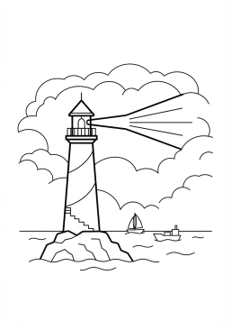 Voir le coloriage Phare solitaire guidant les navires à travers la brume