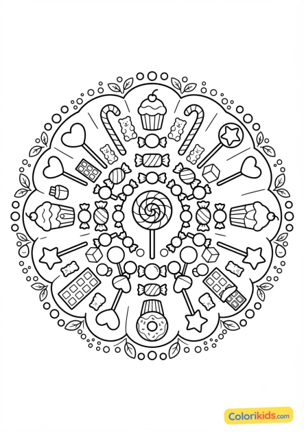 Coloriage à imprimer : mandala bonbons et douceurs