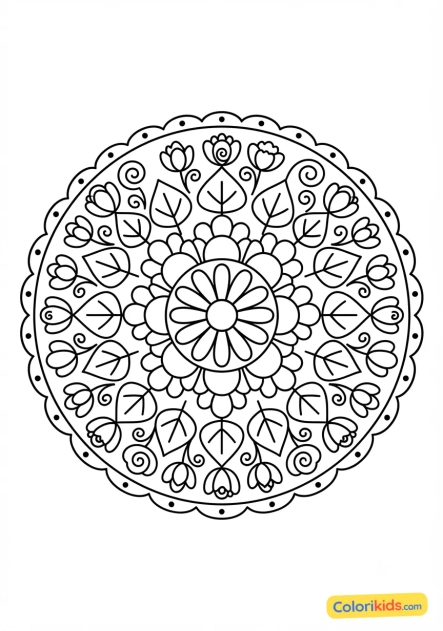 Coloriage à imprimer : mandala couronne de fleurs