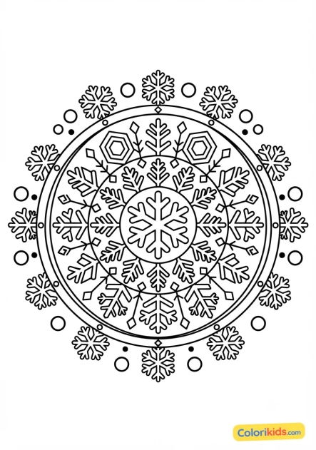 Coloriage à imprimer : mandala flocons de neige larges