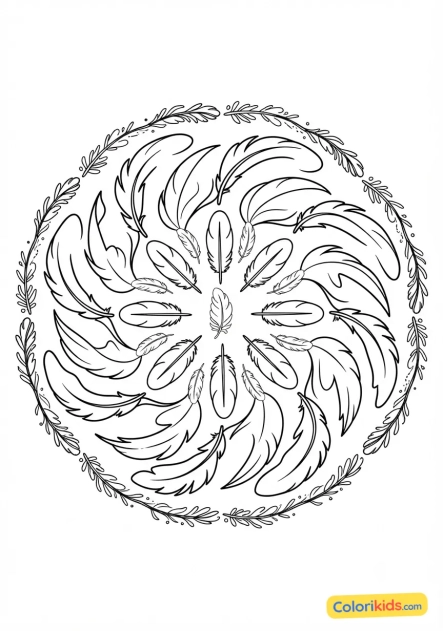 Coloriage à imprimer : mandala plumes légères