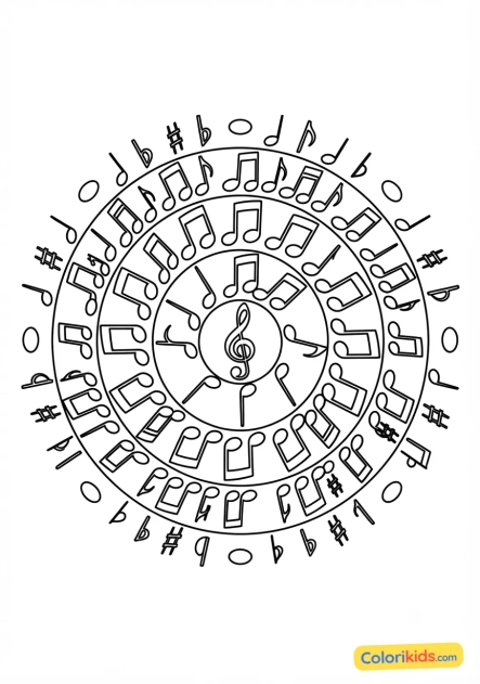Coloriage à imprimer : mandala notes de musique