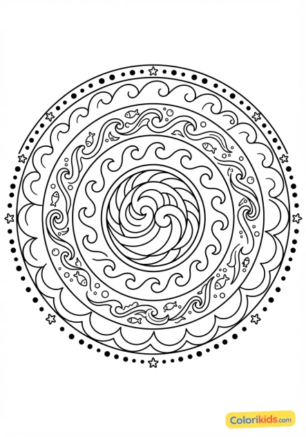 Coloriage à imprimer : mandala vagues marines