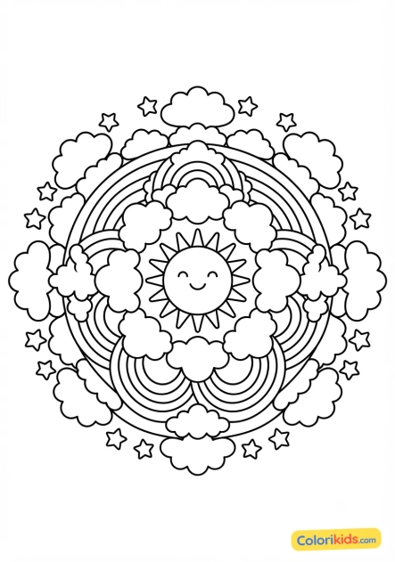 Coloriage à imprimer : mandala arc-en-ciel
