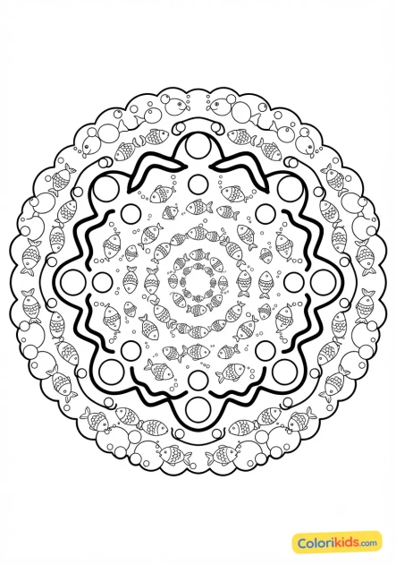 Coloriage à imprimer : mandala petits poissons