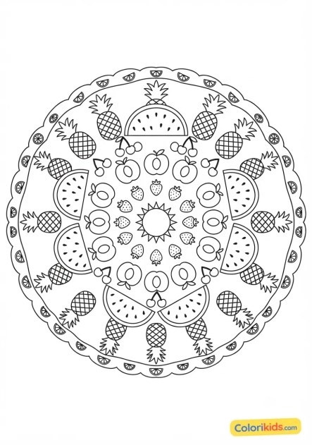Coloriage à imprimer : mandala fruits d'été