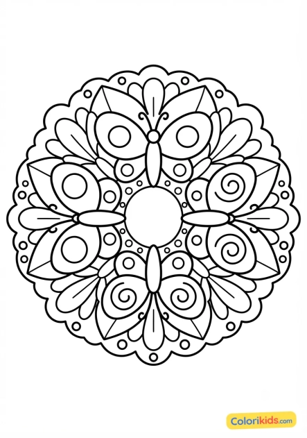 Coloriage à imprimer : mandala papillons symétriques