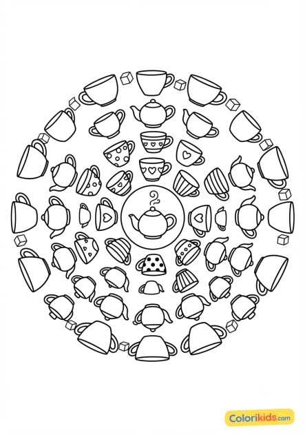 Coloriage à imprimer : mandala tasses de thé