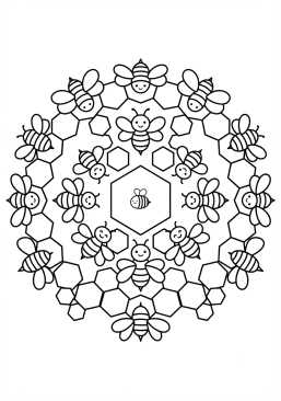 Coloriage Mandala abeilles et alvéoles
