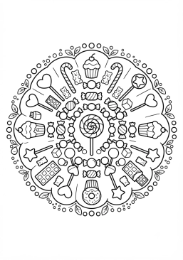 Coloriage Mandala bonbons et douceurs