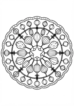 Coloriage Mandala lanternes suspendues