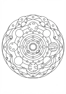 Coloriage Mandala planètes simplifiées
