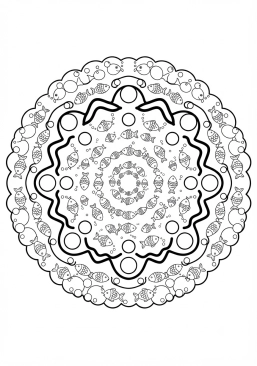 Coloriage Mandala petits poissons