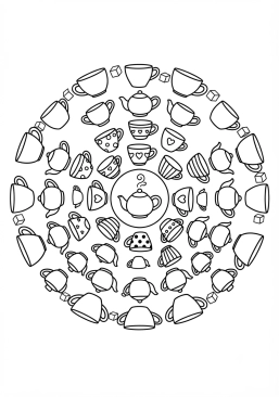 Coloriage Mandala tasses de thé