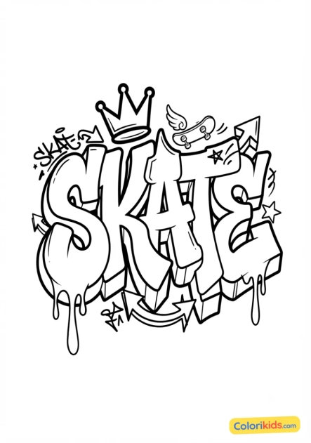 Coloriage à imprimer : lettrage SKATE en 3D