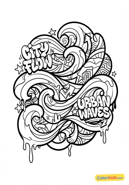 Coloriage à imprimer : vagues urbaines abstraites