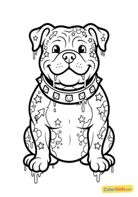 Coloriage à imprimer : bouledogue américain avec un collier clouté