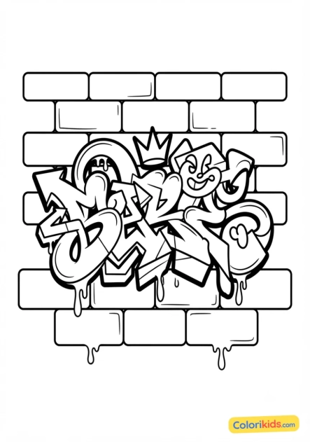 Ausmalbild zum Ausdrucken: ziegelwand mit abstractem Tag