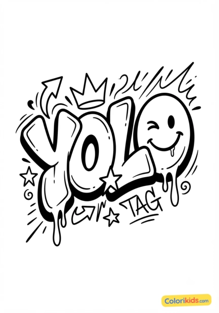 Coloriage à imprimer : lettrage YOLO dynamique