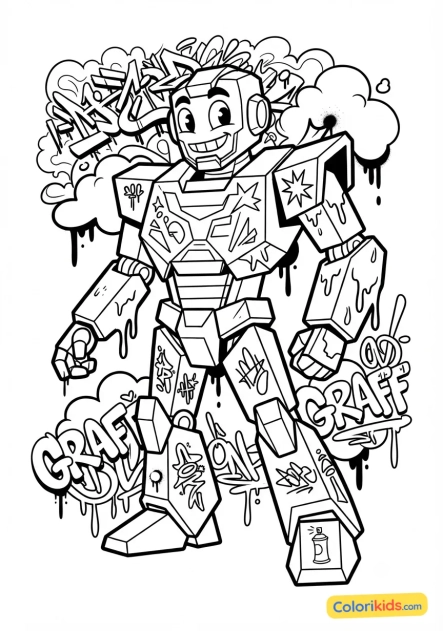 Coloriage à imprimer : robot futuriste en mode graff