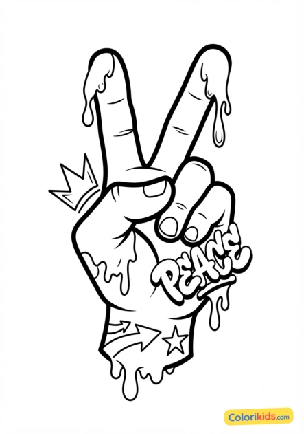 Coloriage à imprimer : main faisant le signe de la victoire (peace)