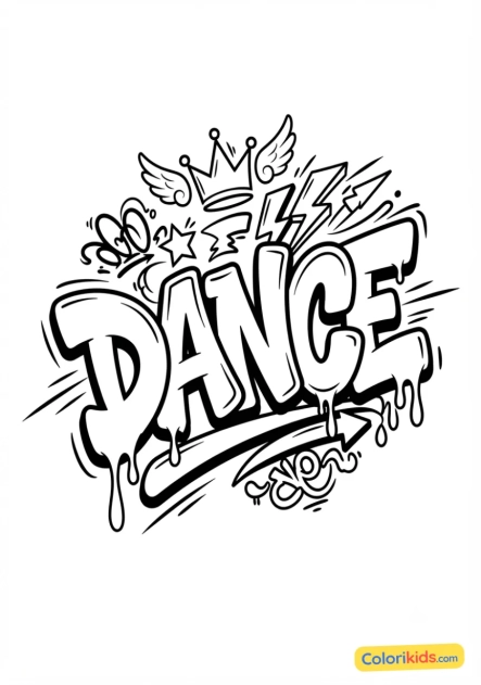 Coloriage à imprimer : lettrage DANCE en mouvement