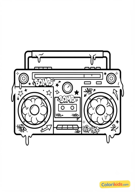 Coloriage à imprimer : boombox rétro style street art