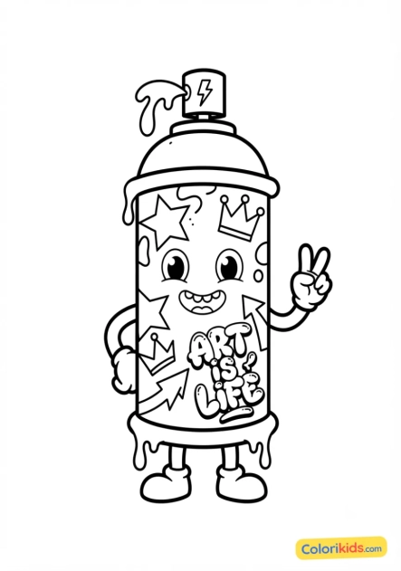 Coloriage à imprimer : bombe de peinture aérosol souriante
