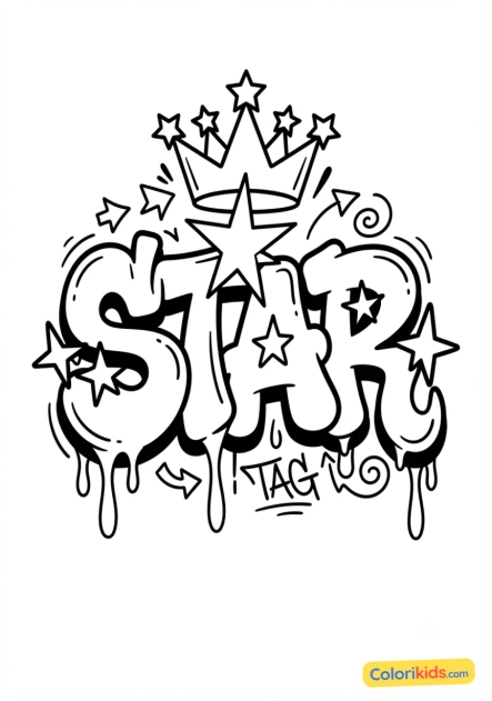 Coloriage à imprimer : lettrage STAR étincelant